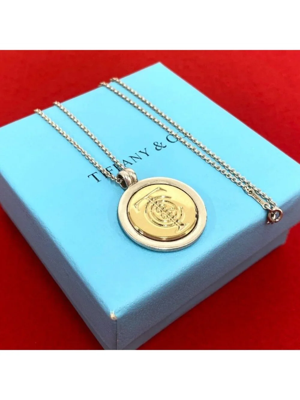 Tiffany & Co Coin Necklace Silver Yellow Gold Pendant